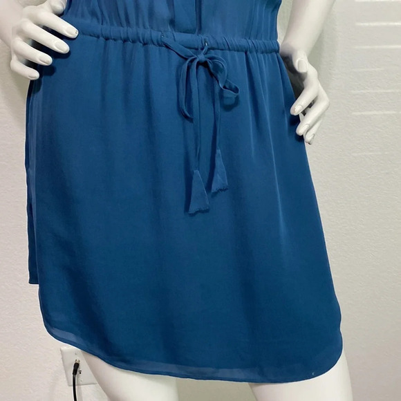 Babaton Aritzia Benedict 100% Silk Blue Pleated Mini Dress Tie Waist Size XS - Picture 4 of 10